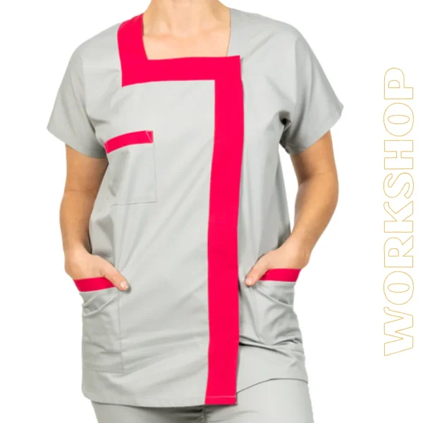 TUNIQUE TESS COL CARRE BICOLORE GRIS CLAIR/FUCHSIA