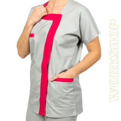 TUNIQUE TESS COL CARRE BICOLORE GRIS CLAIR/FUCHSIA