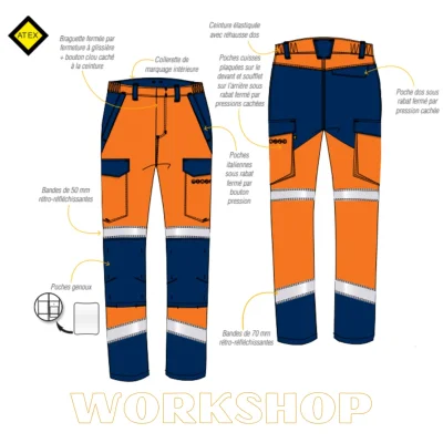 ESCORIAL PANTALON MULTIRISQUES - ORANGE FLUO / BLEU MARINE