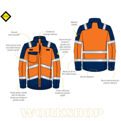 ABRA BLOUSON MULTIRISQUES - ORANGE FLUO / BLEU MARINE